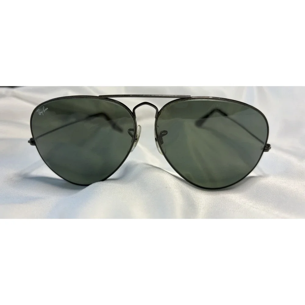 62[]14 VINTAGE B&L RAY-BAN BLACK CRYSTAL LENS LARGE AVIATOR SUNGLASSES W/Case